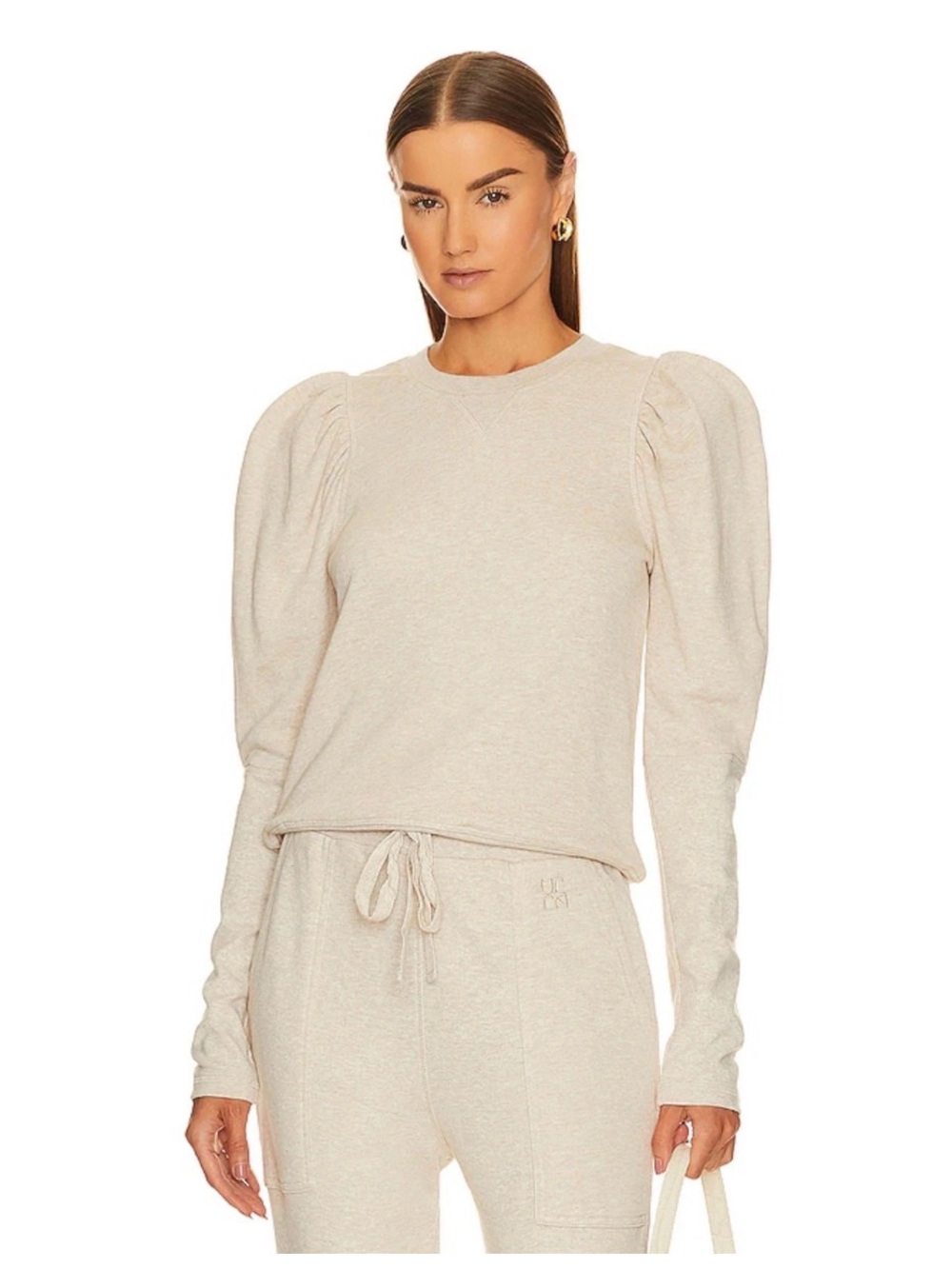 Ulla Johnson Philo Puff Sleeve Sweatshirt Sweater Beige Cream Women's Sz P